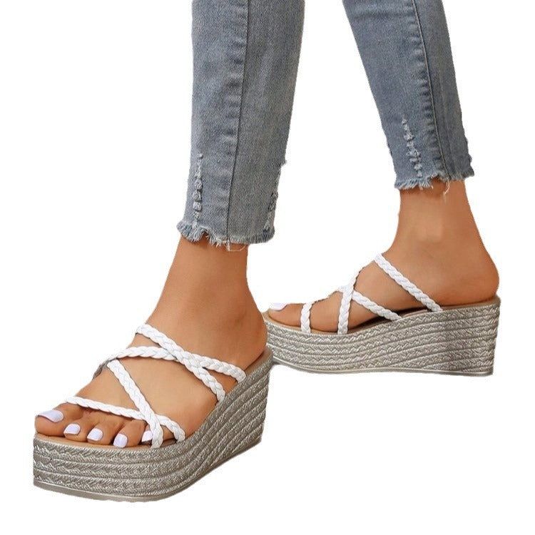 Women's platform sandals with braided strap design and trendy heel Lune London