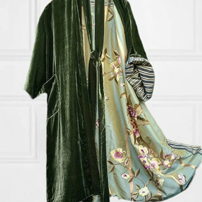 Chic Und Stil | Satin Digital Floral Waist Belt Cardigan Pajamas