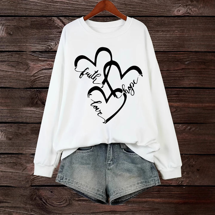 Sweatshirt pour femmes avec motif de cœur romantique et impression inspirante Chic & Stil