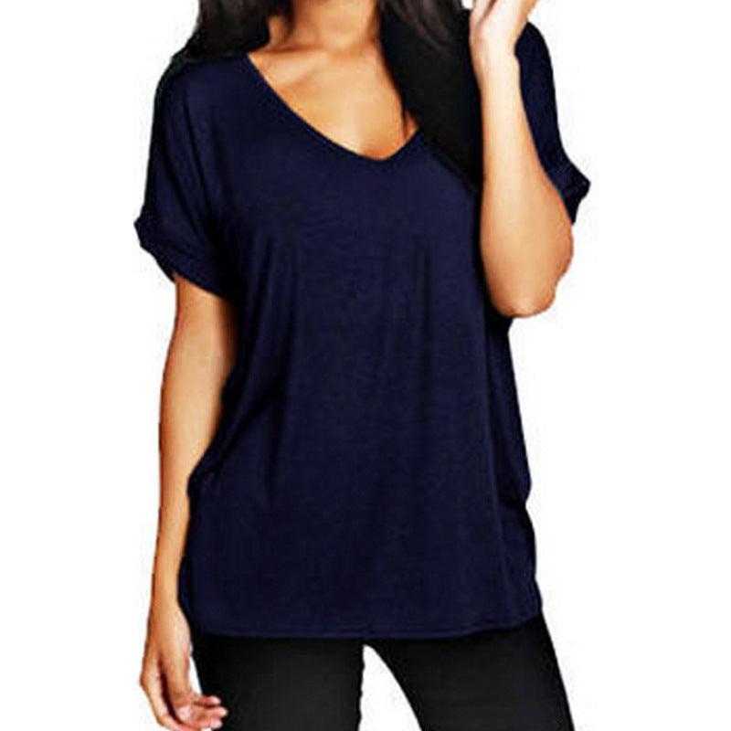 Casual women’s V-neck t-shirt with rolled-up sleeves Lune London