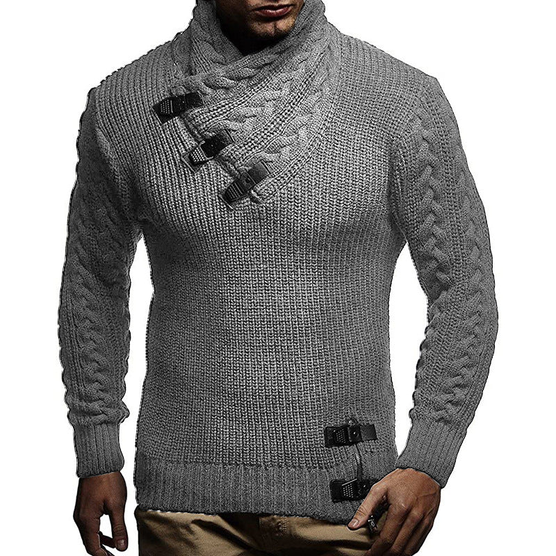 Men's jumper in chunky knit with modern high collar and innovative button details Lune London