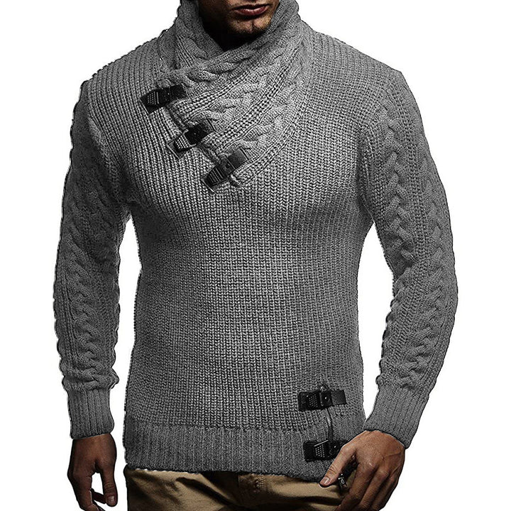 Men's jumper in chunky knit with modern high collar and innovative button details Lune London