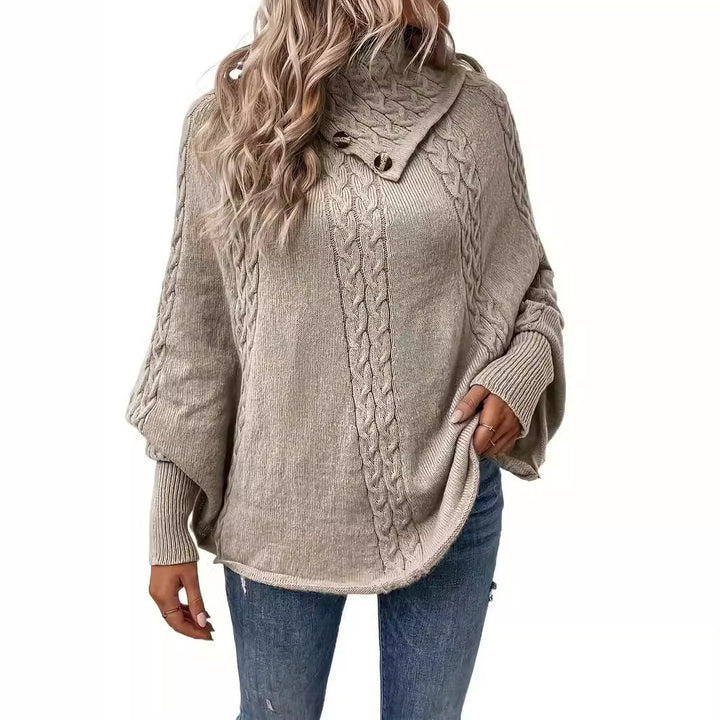Wool sweater for women with high collar and cable knit pattern Lune London