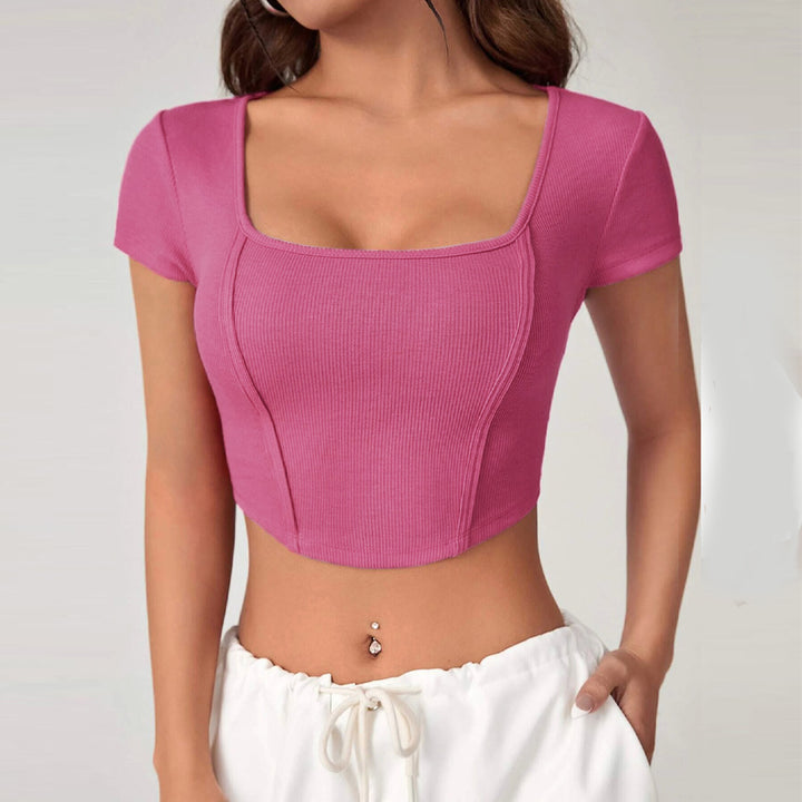 Short top for women with square neckline and elegant ribbed texture Chic & Stil