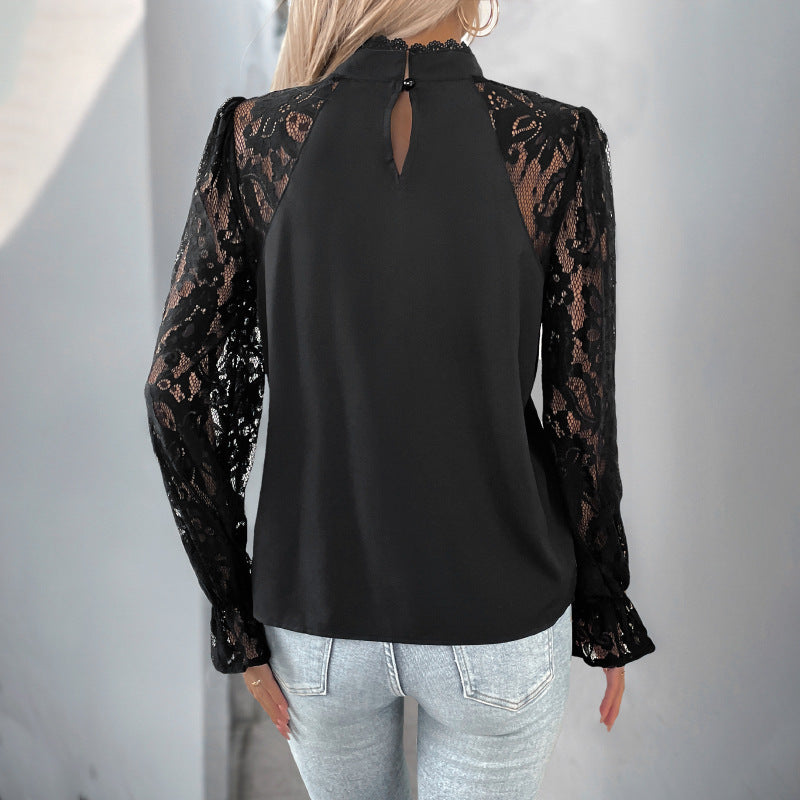 Elegant blouse with lace sleeves for women Lune London