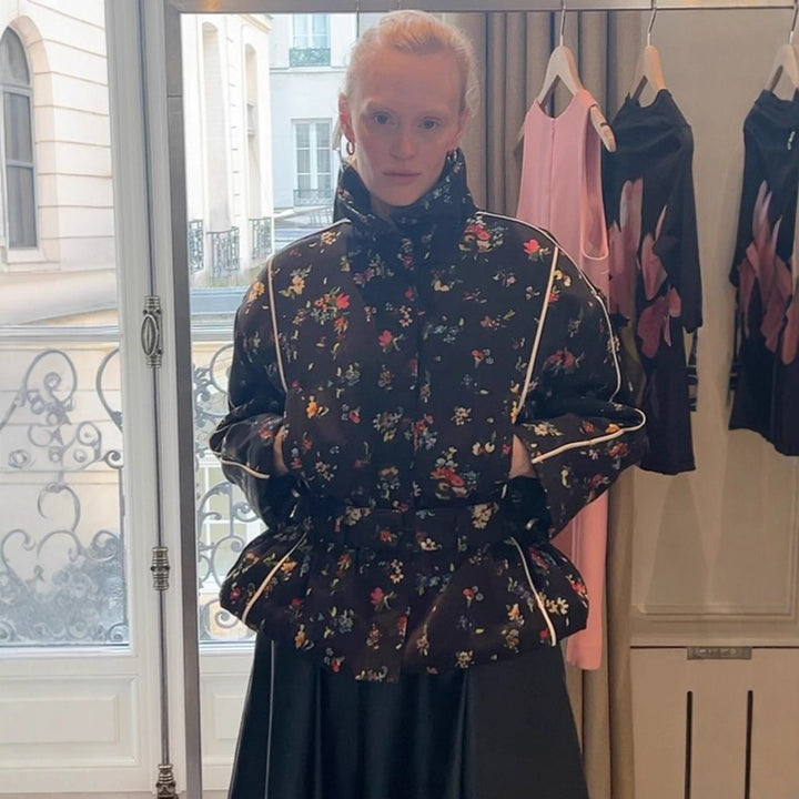 Stylish women's bomber jacket with floral accents Lune London