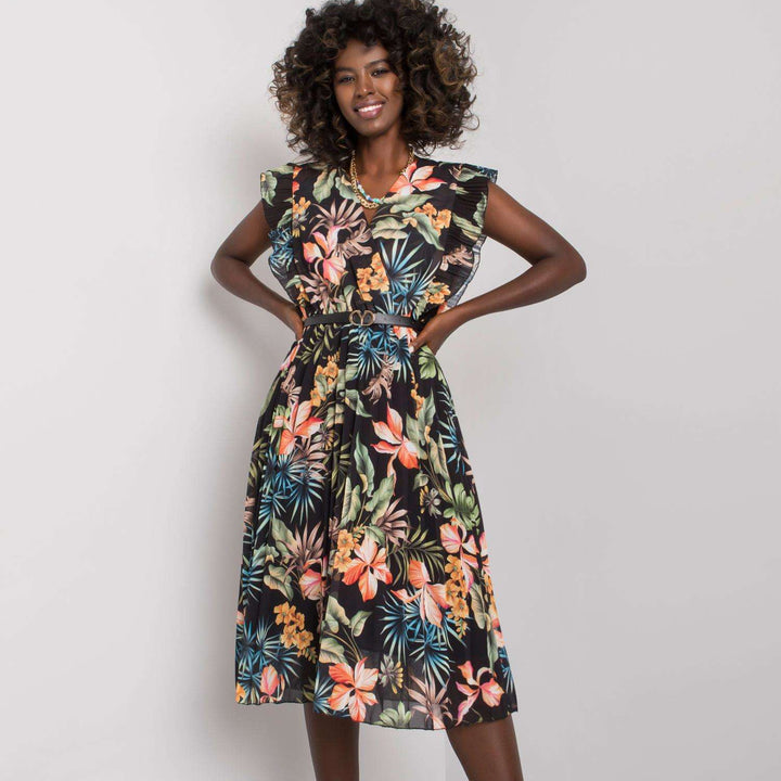 Lune London Floral Print Ruffled Sleeve Midi Dress for Women