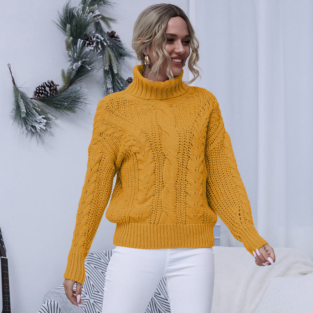 Chunky knit sweater for women with high collar and twisted pattern Lune London