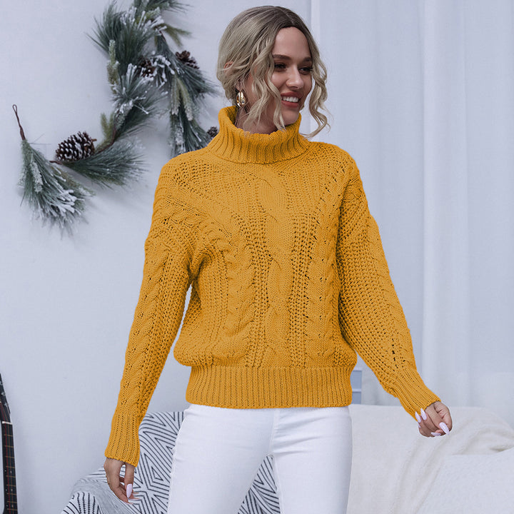 Chunky knit sweater for women with high collar and twisted pattern Lune London