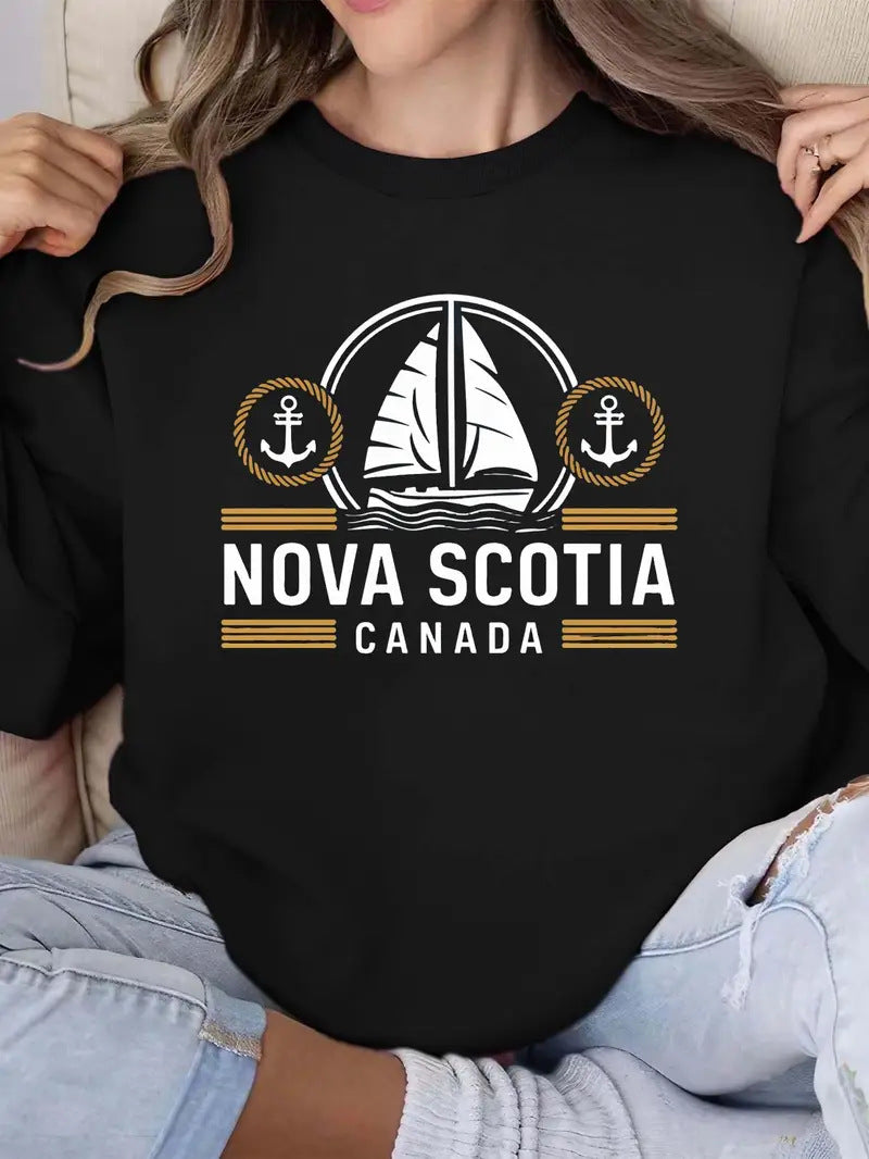 Sweat-shirt pour femmes avec un motif de voile maritime et une lettrage Chic & Stil discret