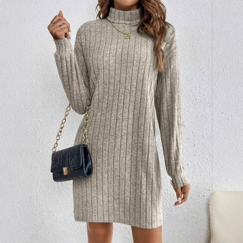 Knit dress for women with turtleneck and ribbed pattern Lune London
