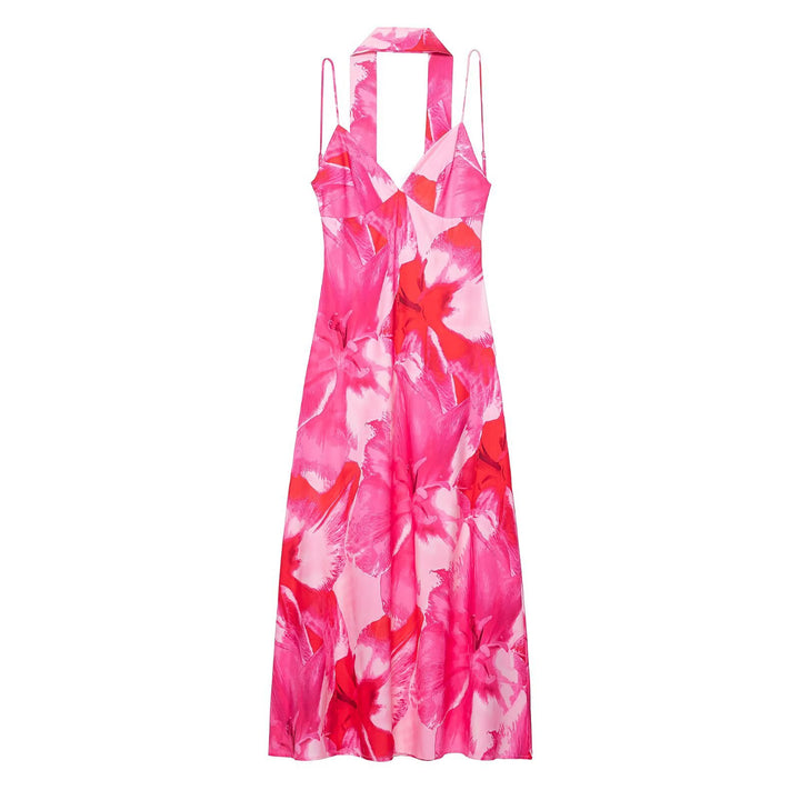Maxi dress for women with floral accents and chic halter neck Lune London