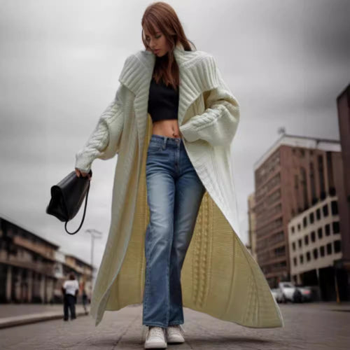 Oversized knitted coat for women with voluminous sleeves and elegant lapel Lune London