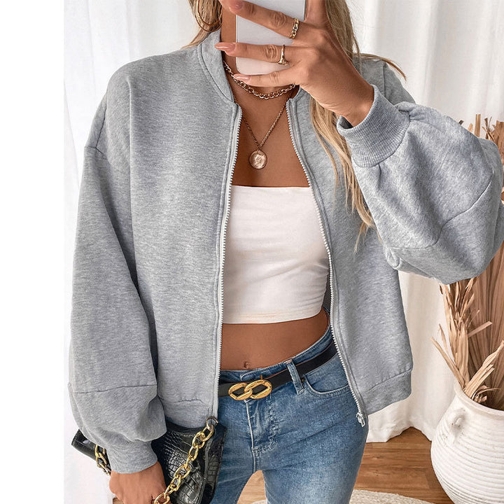Ladies' sweatshirt jacket with voluminous sleeves and zipper Lune London