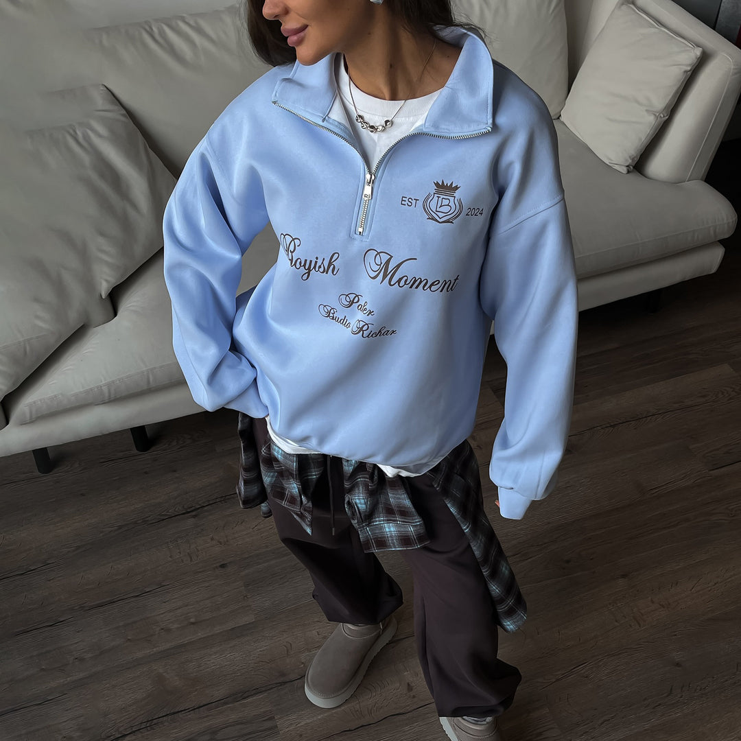 Women's sweatshirt with modern high collar and creative print Lune London