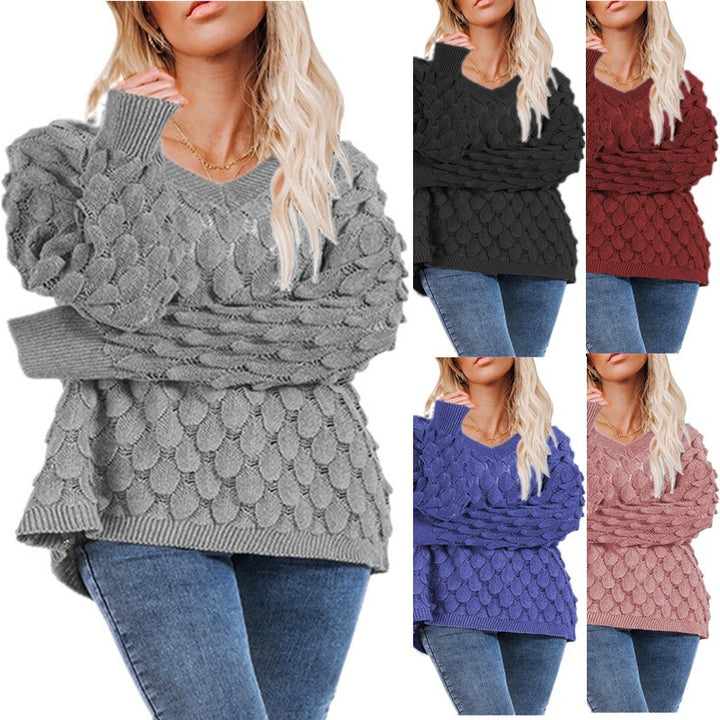 Women's sweater with texture and V-neck Lune London