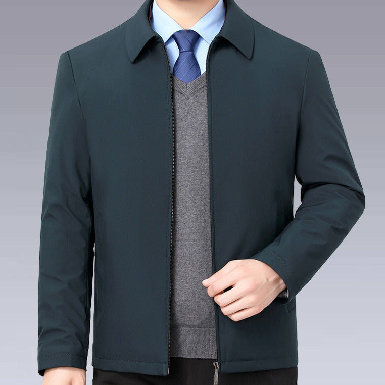 Temperature-regulating transition jacket for men with practical high collar Lune London