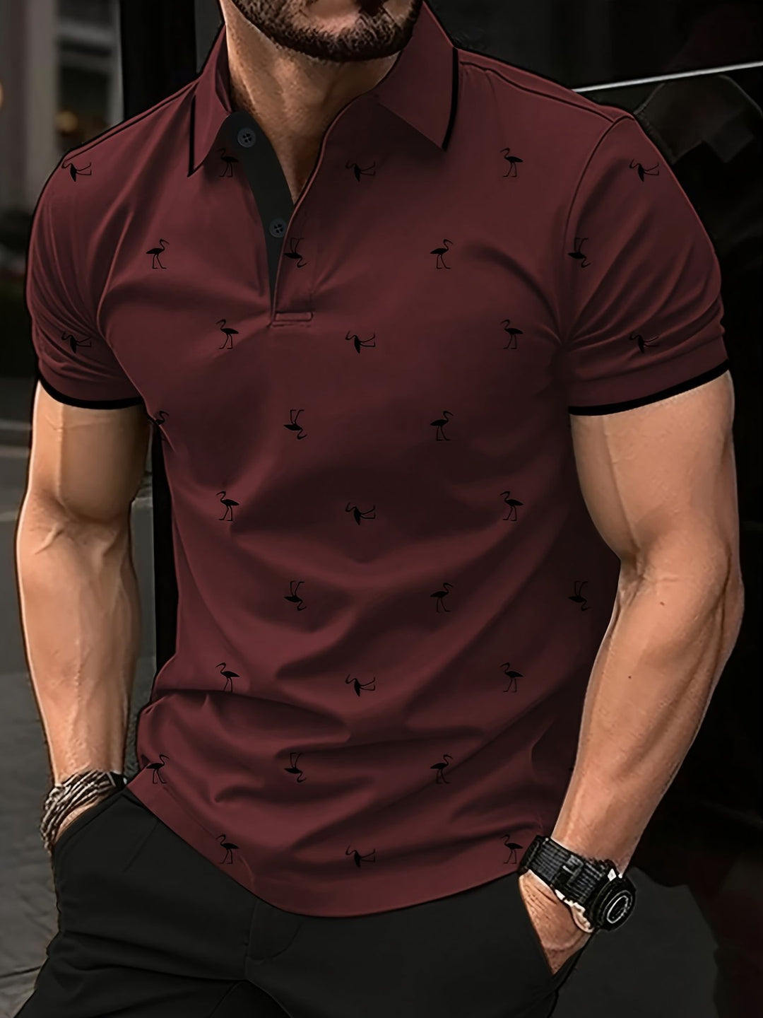Short sleeve polo shirt for men with Lune London pattern
