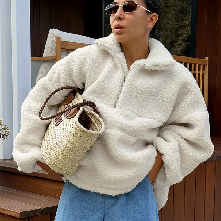 Soft fleece sweater for women with high collar and pockets Lune London