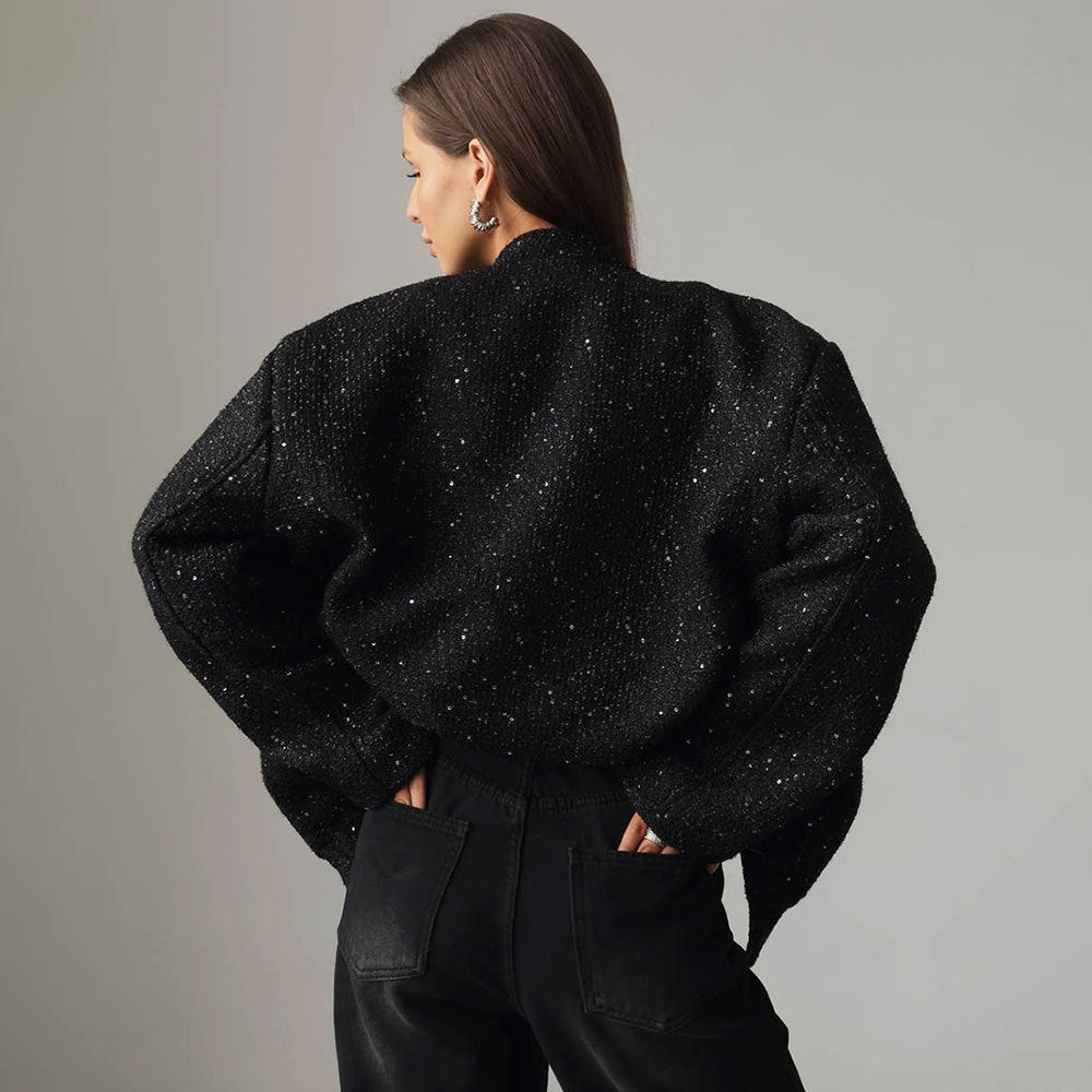 Shimmering fabric jacket for women with short sleeves Lune London