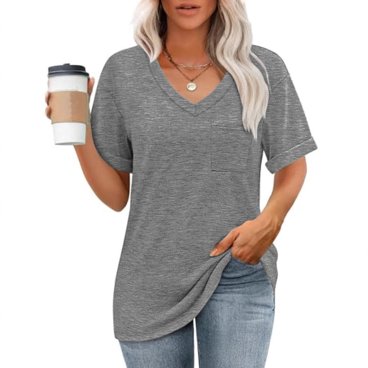 Ladies leisure V-neck T-shirt with pockets Lune London