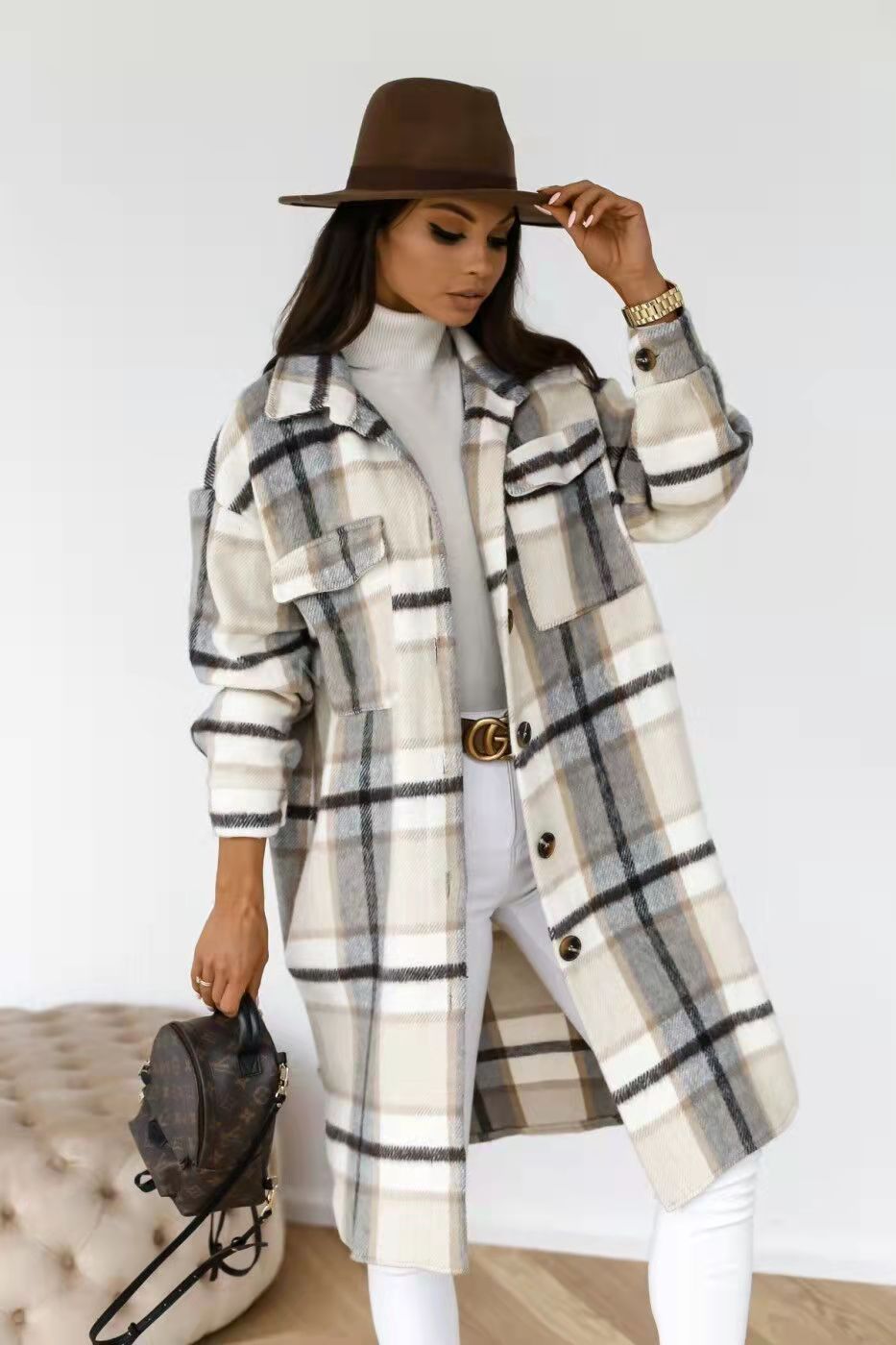 Women Oversized Checkered Shirt-Coat with Practical Pockets Lune London