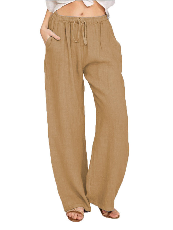 Comfortable and lightweight linen pants for women with elastic waistband and practical side pockets Lune London