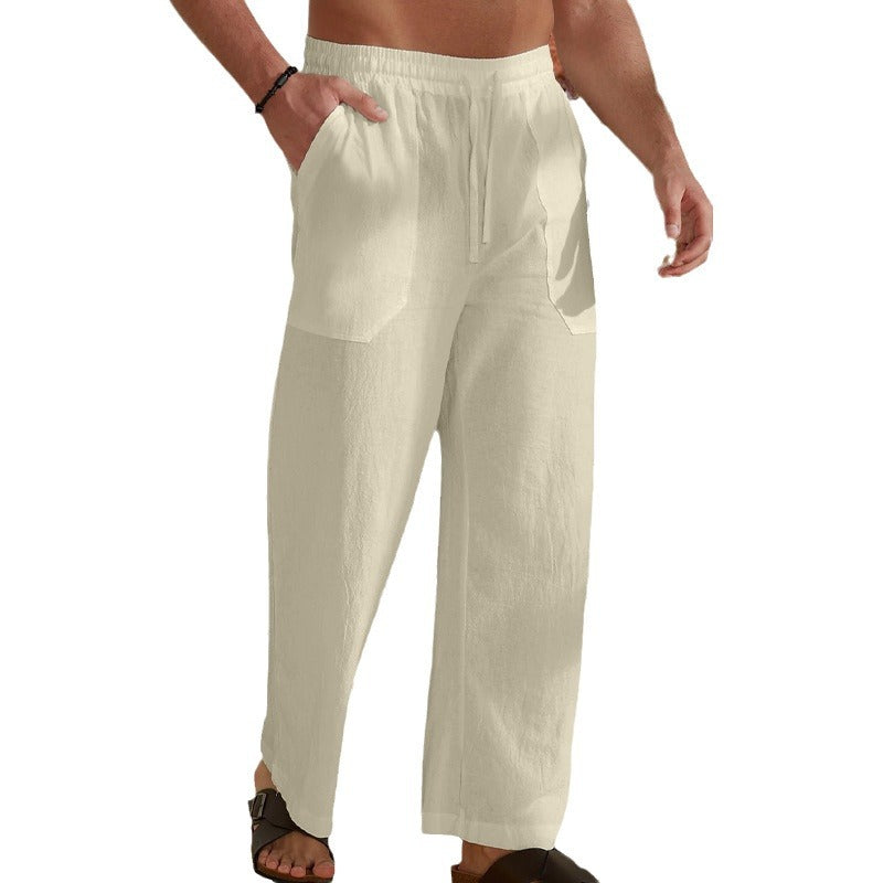 Men's linen cargo pants with elastic waist and practical side pockets Lune London