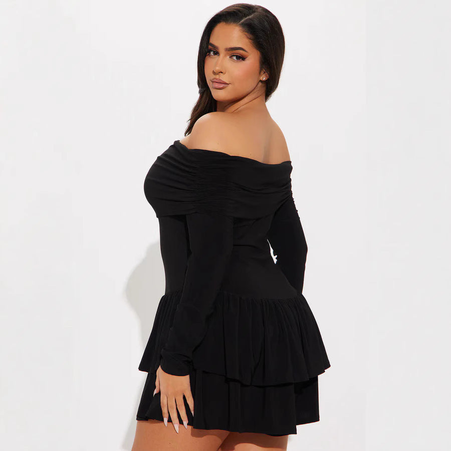 Off-shoulder mini dress for women with ruffle details and elastane content Lune London
