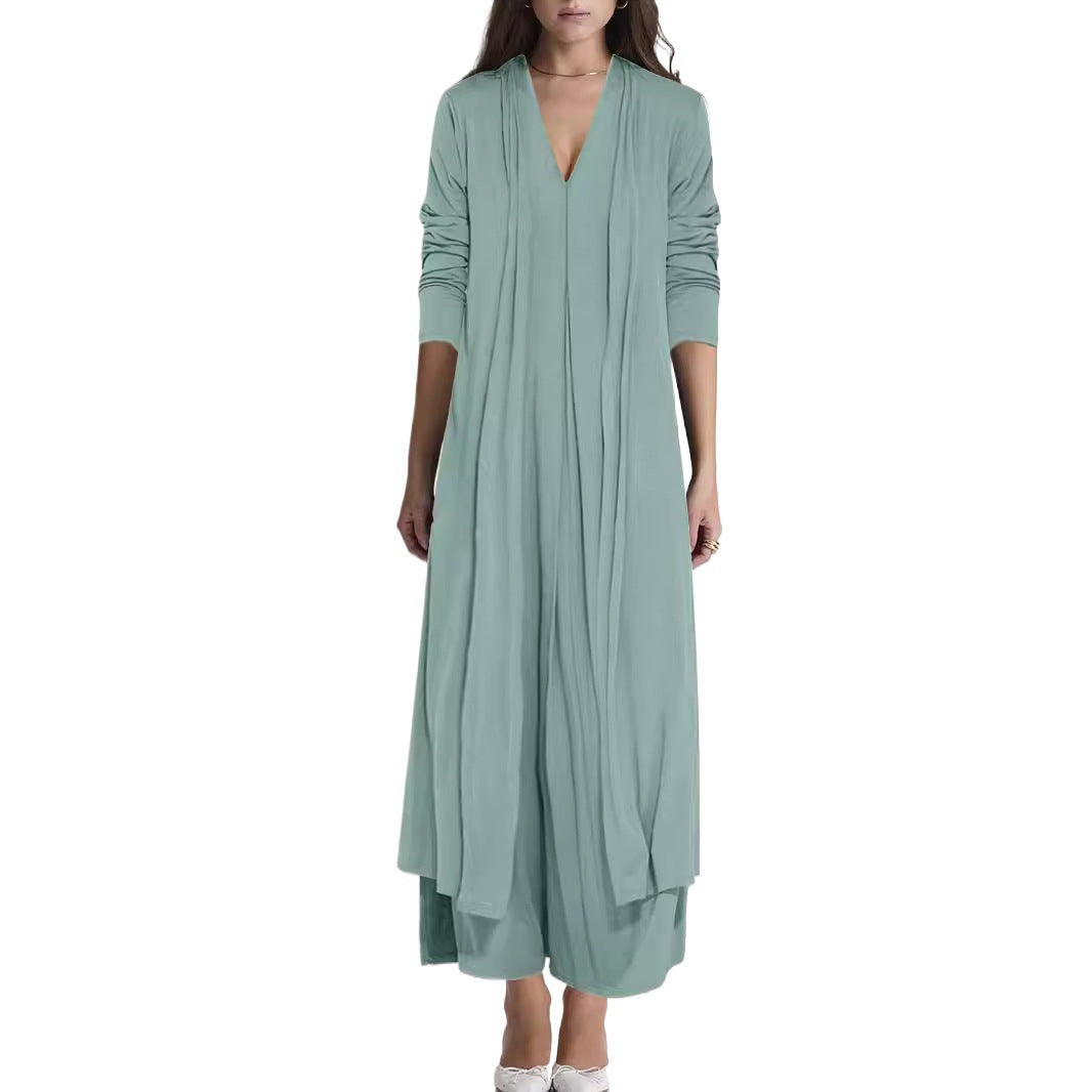 Women Elegant Long Coat with Deep V-Neck and Fluid Cut Lune London