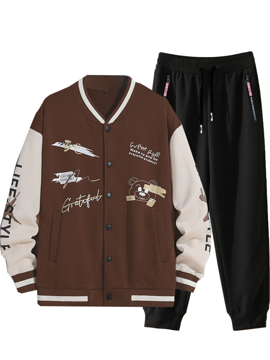 Men's College Style Sports Jacket Set and Jogging Pants with Colorful Patterns Lune London