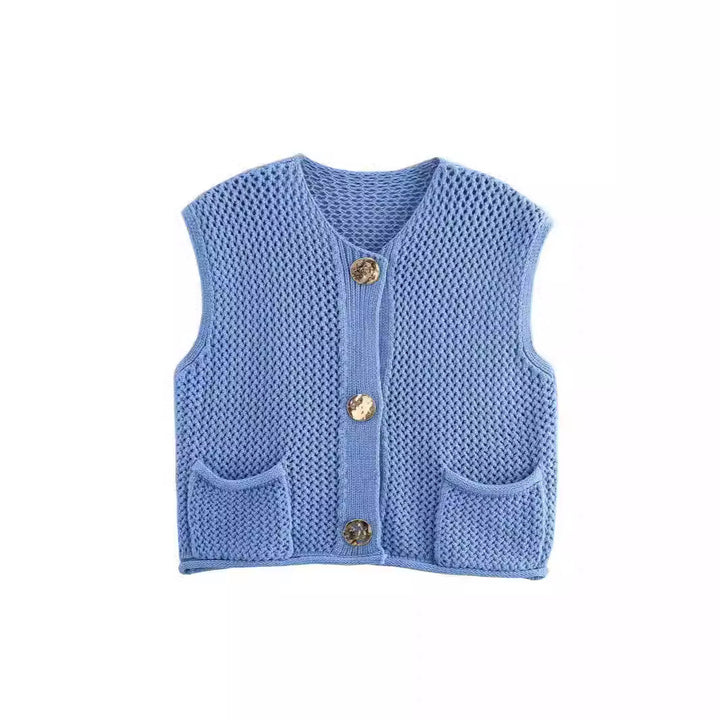 Lune London Women's Knit Vest with Buttons and Pockets