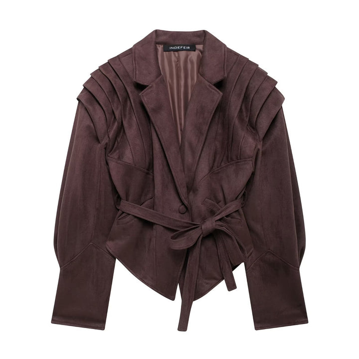 Ladies Elegant Jacket with Trendy Waist Belt and Structured Sleeves Lune London