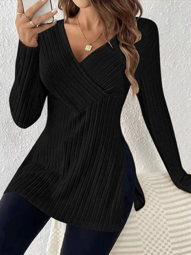 Women long sweater with modern wrap design and elegant ribbed structure Lune London