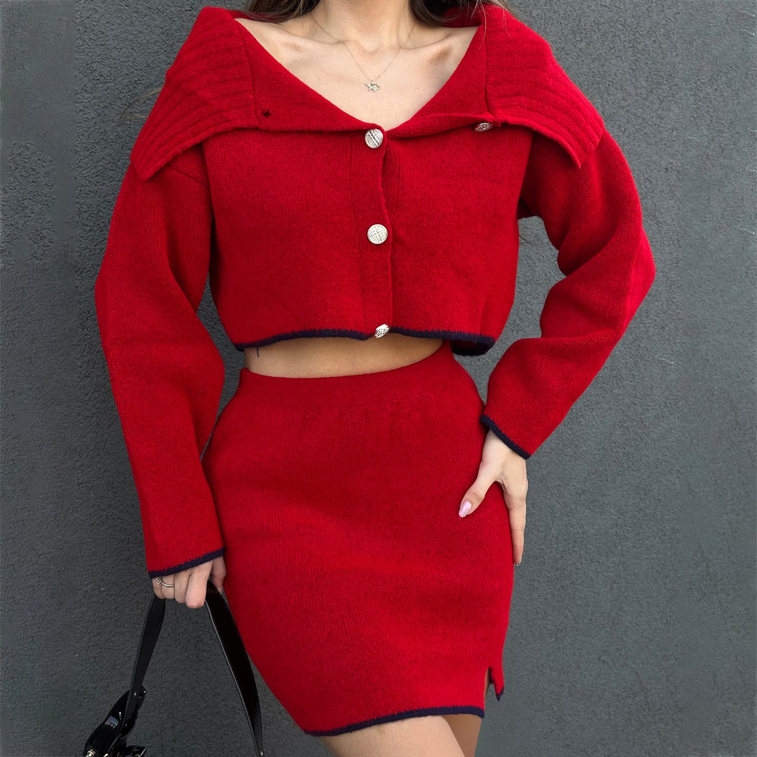 Women's set with high-neck crop top and mini skirt Lune London