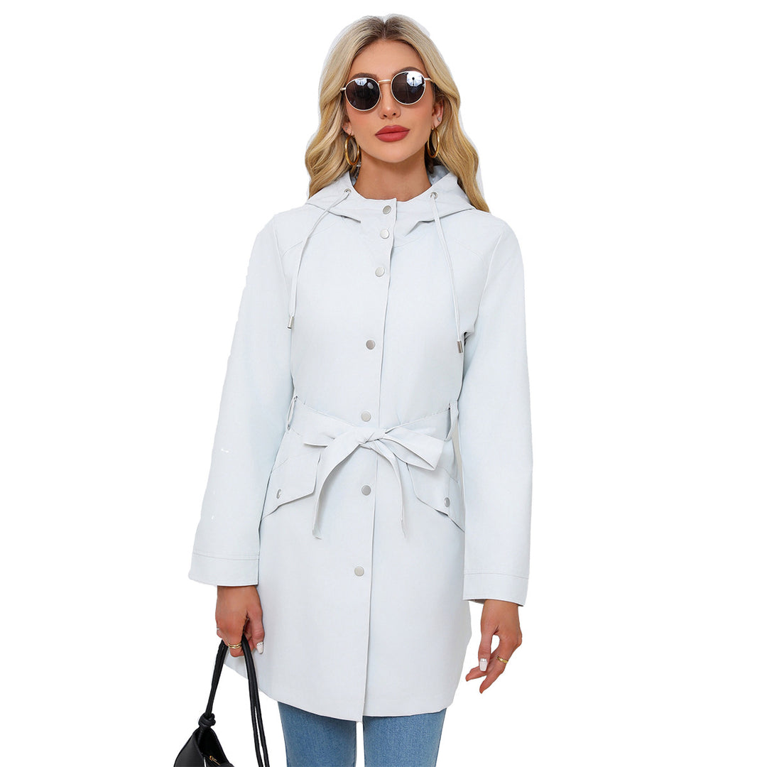 Women's waterproof transition jacket with adjustable hood and waist belt Chic and Style