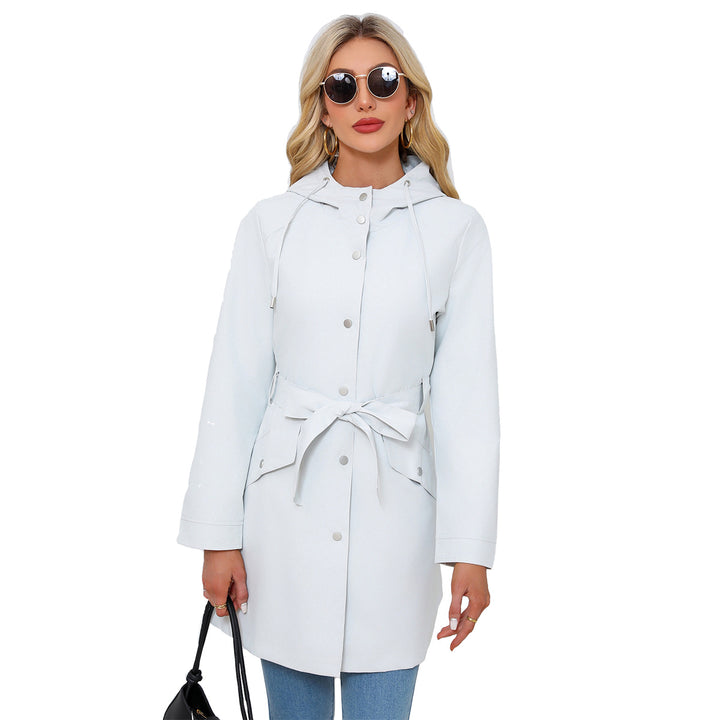Women's waterproof transition jacket with adjustable hood and waist belt Chic and Style