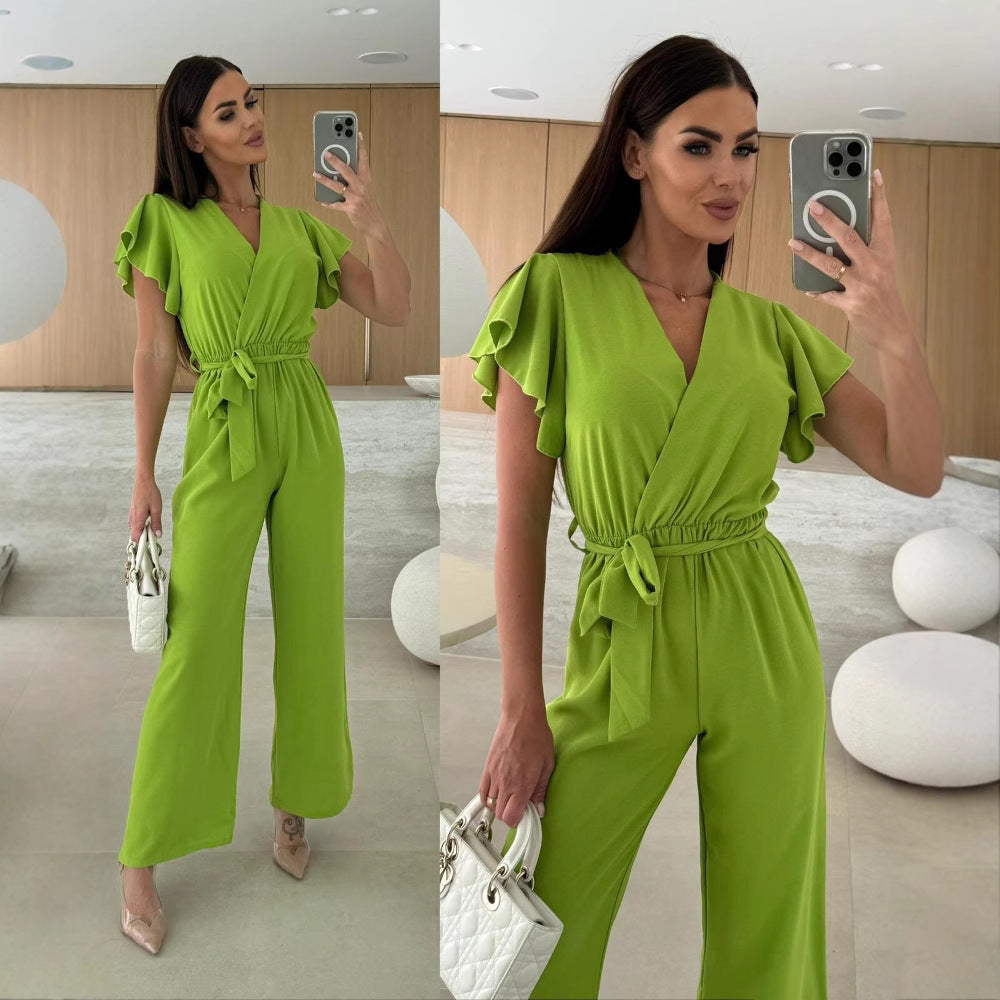 Ladies chic and stylish jumpsuit with flowing ruffles