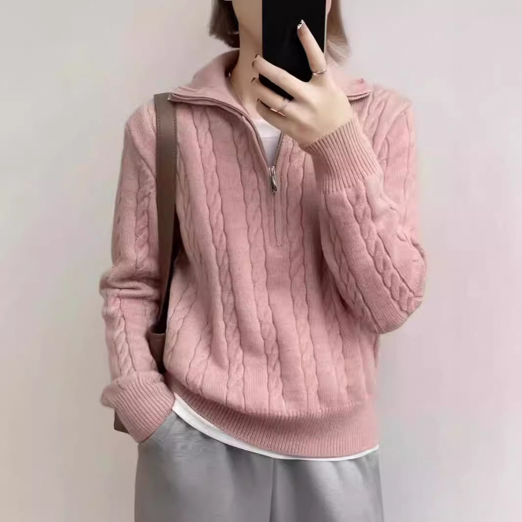 Cozy knitted sweater for women with high collar and zip Lune London