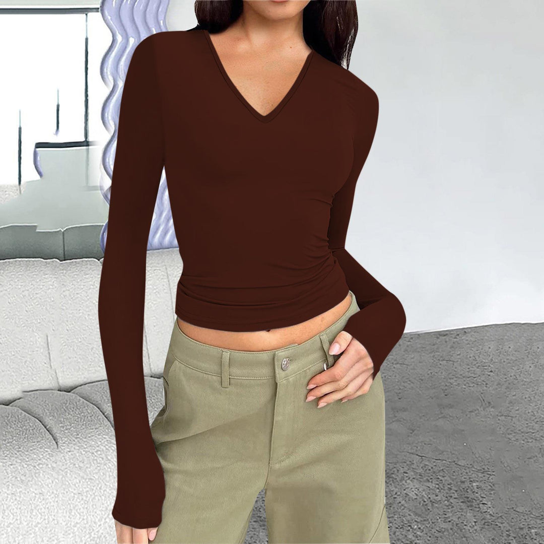 Long sleeve blouse for women with V-neck Lune London