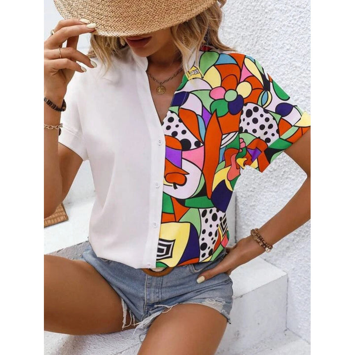 Ladies Art Graphic Short Sleeve Blouse Lune London