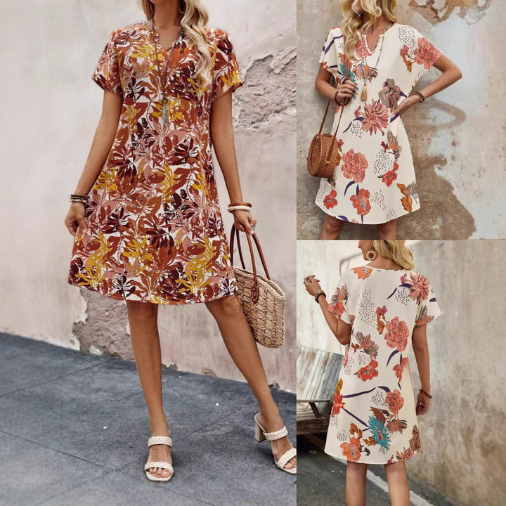 Midi dress for women with floral pattern and modern V-neck Lune London