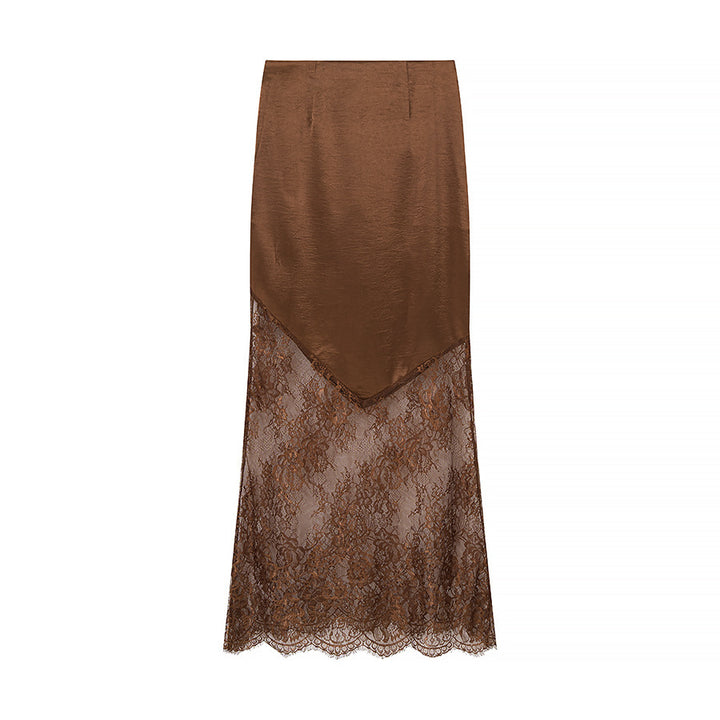 Jupe maxi élégante pour femmes avec dentelle transparente et haut en satin chic Chic & Stil