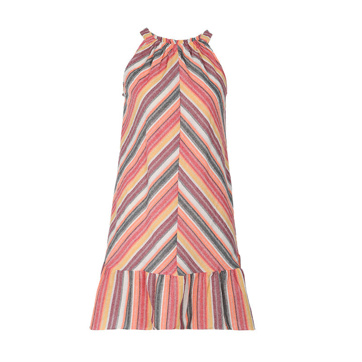 Lune London striped mini dress with ruffled hem for women
