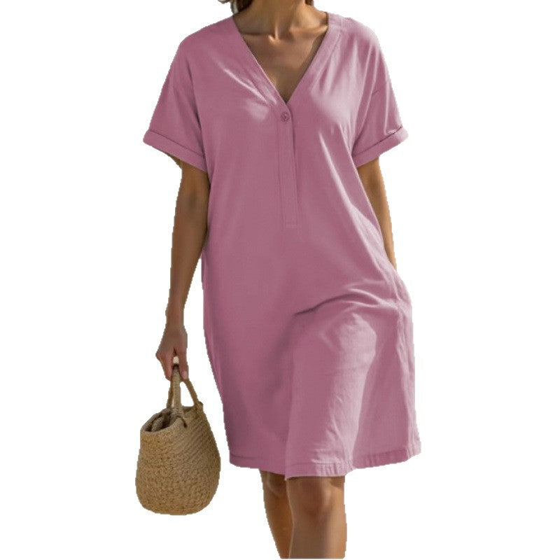 Ladies lightweight summer dress with rolled-up sleeves and a practical button placket Lune London