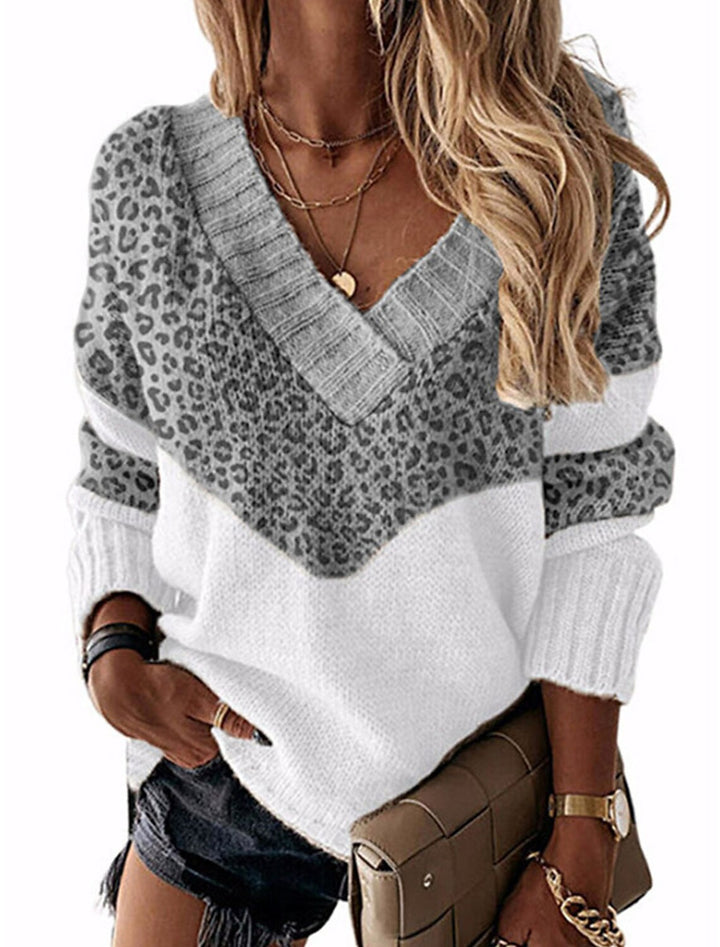 Lune London V neck sweater for women with leopard pattern