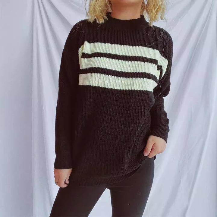 Pull en tricot décontracté pour femmes avec des rayures horizontales et une coupe oversize Chic & Stil