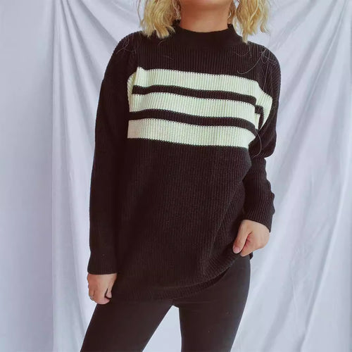 Pull en tricot décontracté pour femmes avec des rayures horizontales et une coupe oversize Chic & Stil