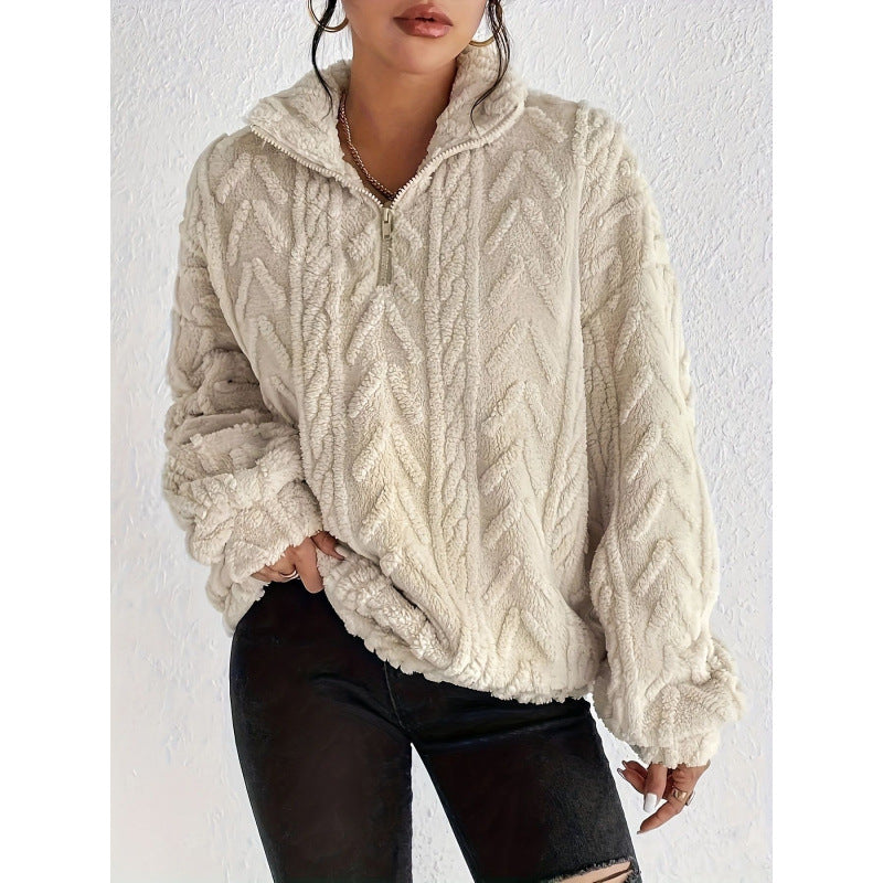 Ladies Trendy Polyester Sweater with High Collar and Lune London Texture