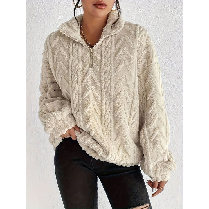 Ladies Trendy Polyester Sweater with High Collar and Lune London Texture